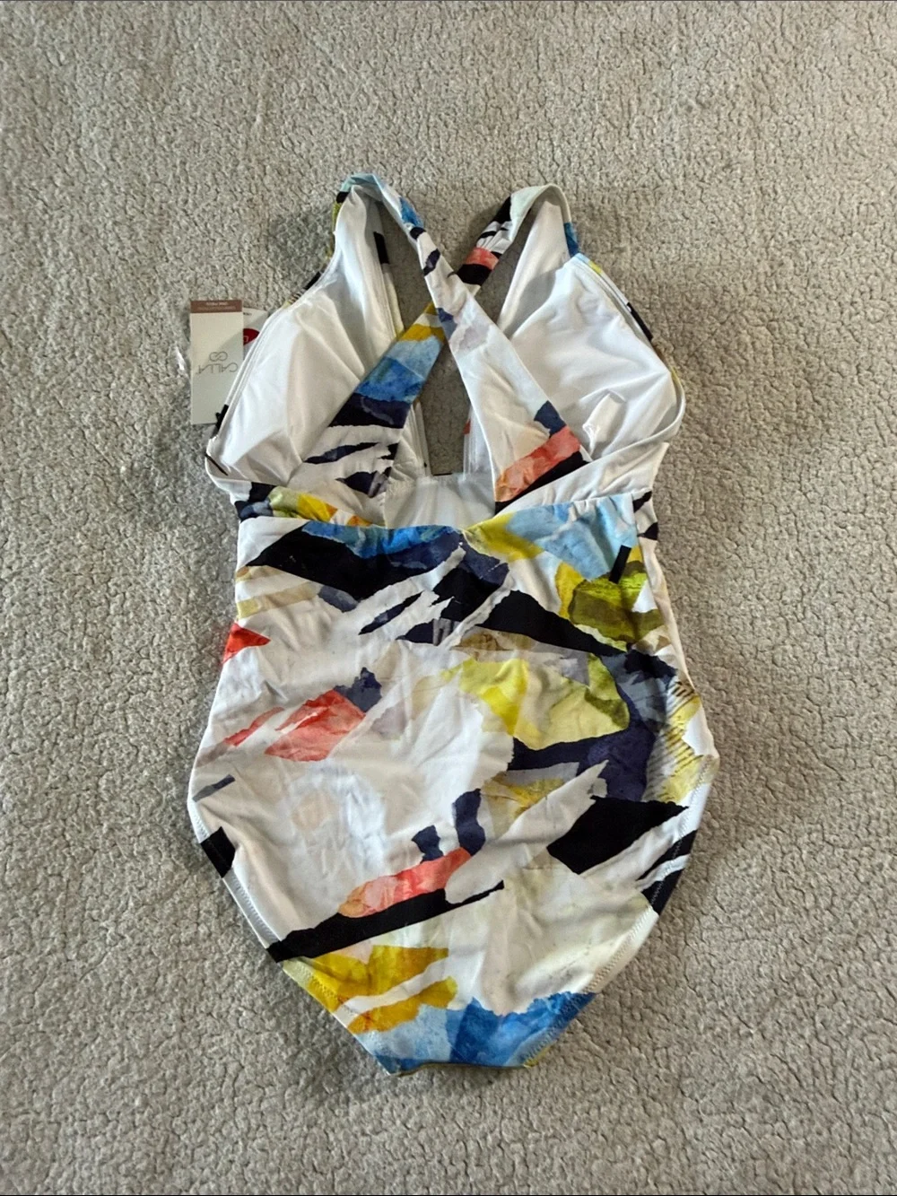 Calia Cutout Halter Collage Print White One-Piece Swimsuit Size 6 New